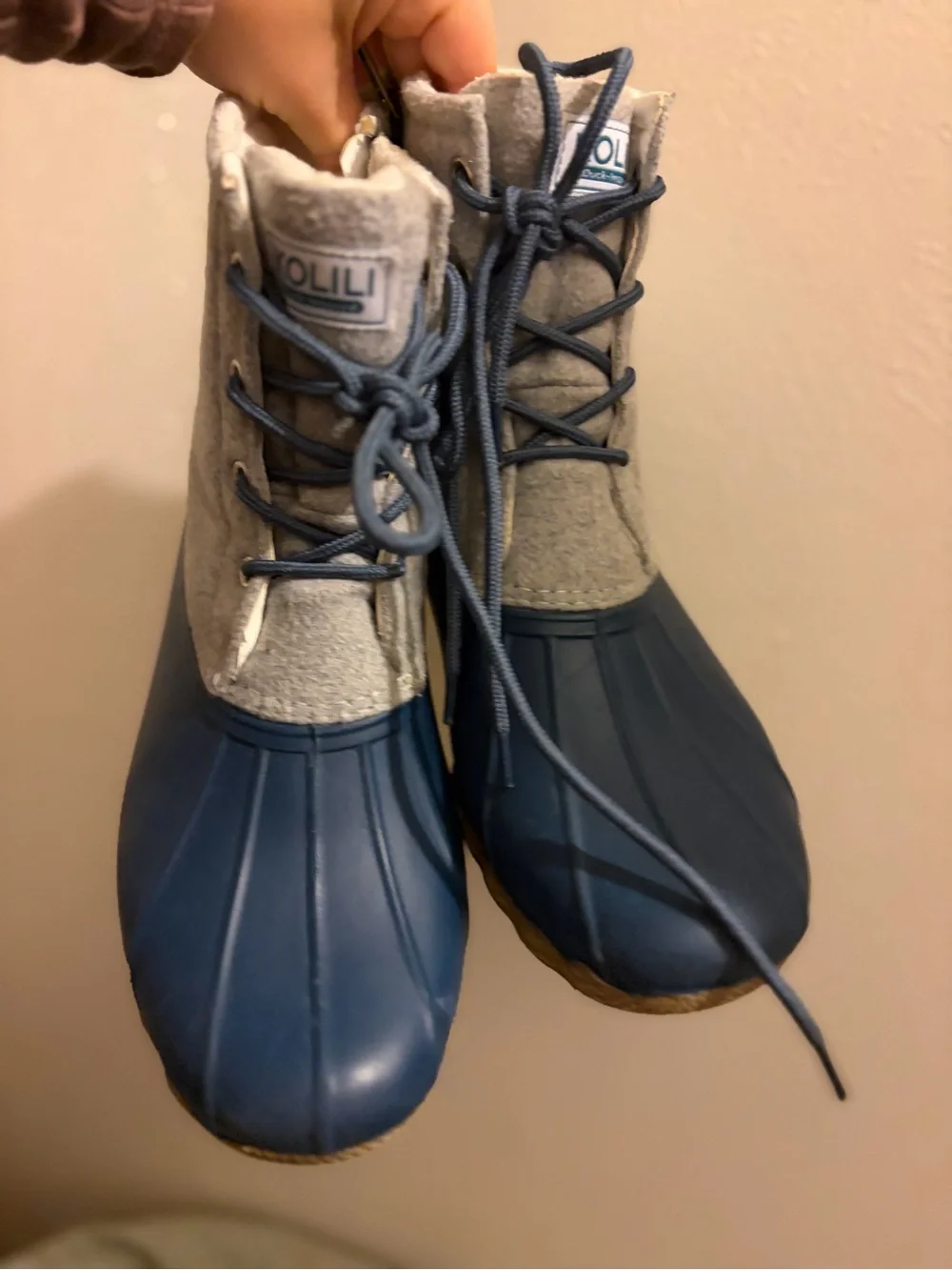 Olukai-Inspired Women's Blue and Gray Lace-Up Waterproof Winter Boots